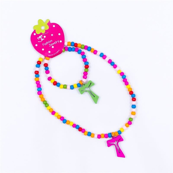 Naszyjnik - bransoletka - krzyżyk Tau - drewno