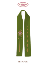 Zielona stuła haftowana z symbolem Ducha Św. i płomieni
