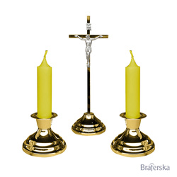 Komplet Kolędowy Złoty Prosty Zestaw Krzyż Świeczniki Świece Pudełko