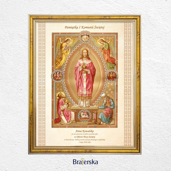 Pamiątka Pierwszej Komunii Świętej z personalizacją - ramka złota