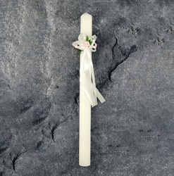 Świeca chrzcielna z wiankiem - różowy