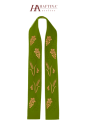 Zielona stuła haftowana "Winogrona i kłosy"