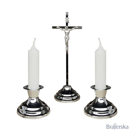 Komplet Kolędowy Srebrny Prosty Zestaw Krzyż Świeczniki Świece Pudełko