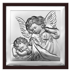 Obrazek z wizerunkiem "anioła z latarenką" w brązowej oprawie