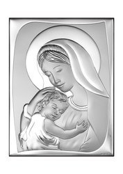 Srebrny obrazek z wizerunkiem Matki Bożej, prostokątny