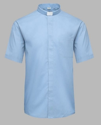 Koszula kapłańska z koloratką KRÓTKI RĘKAW - jasnoniebieska