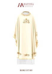 Ecru ornat haftowany z symbolem IHS