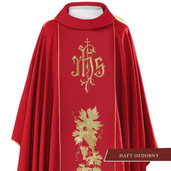 Czerwony ornat haftowany "Symbol IHS ze zdobieniami" 