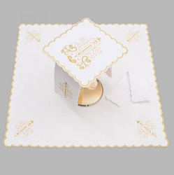 Bielizna kielichowa ołtarzowa bogato haftowana IHS złoty krzyż