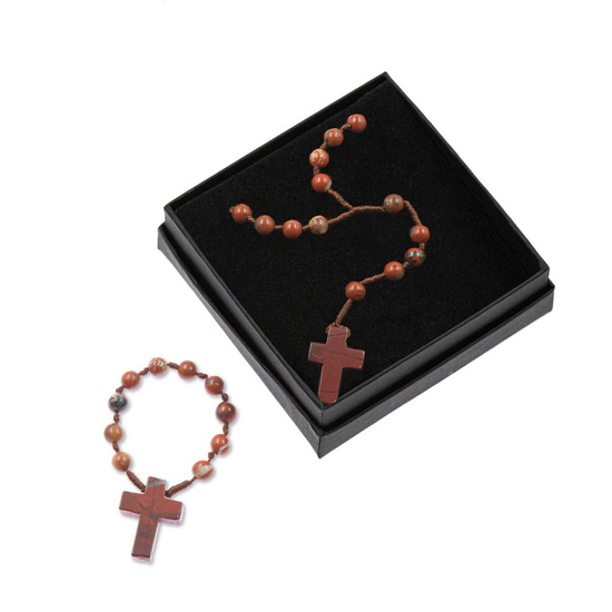 Zestaw - różaniec - dziesiątek różańca - czerwony jaspis - kamień naturalny - zapinanie - Pietra