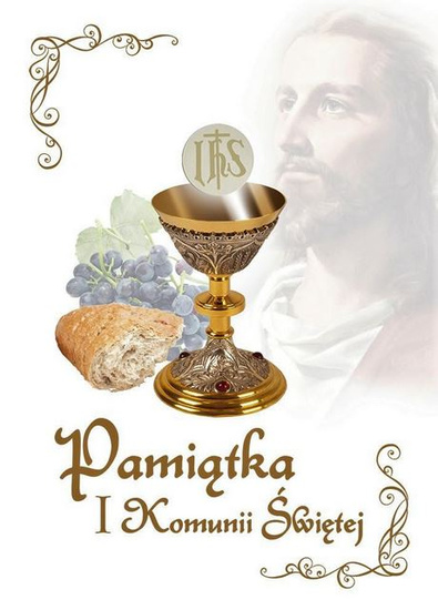 Pamiątka I Komunii Świętej - biała kielich z chlebem