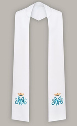Stuła haftowana z motywem Maryjnym - szeroka jednostronna (biała)