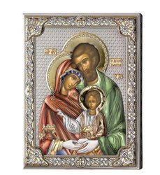 Srebrna ikona Święta Rodzina w kolorze