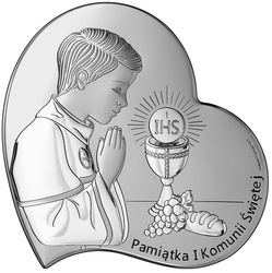 Obrazek z wizerunkiem chłopca modlącego IHS - Pamiątka I Komunii Świętej