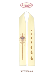 Ecru stuła haftowana z symbolami  - Ducha Św. i płomieniami