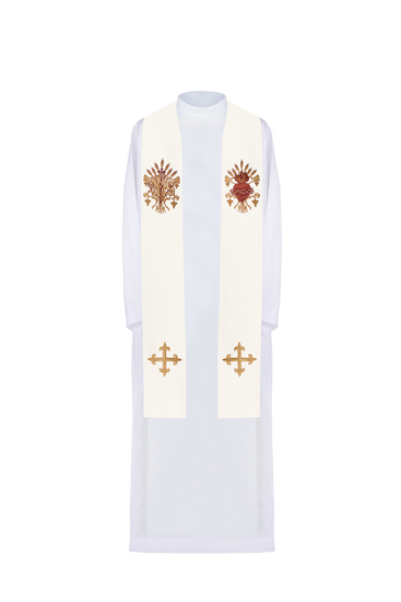 Stuła haftowana krzyż, IHS i serce Jezusa Chrystusa