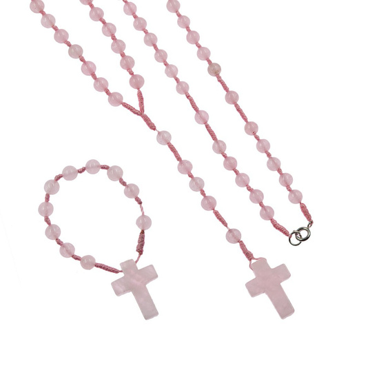 Zestaw - różaniec - dziesiątek różańca - różowy kwarc - kamień naturalny - zapinanie - Pietra