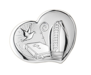 Srebrny obrazek pamiątka Bierzmowania w "sercu" - 7,5x6,5 cm