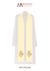 Ecru stuła kapłańska z symbolem IHS
