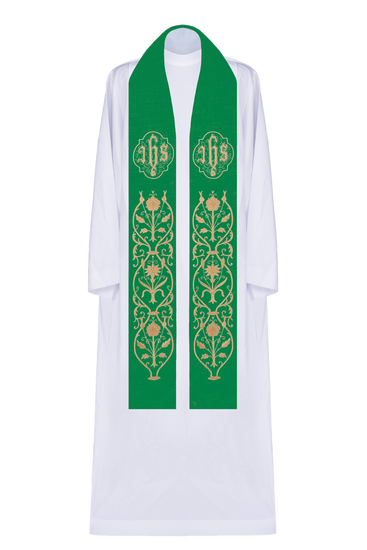 Stuła z symbolem JHS i szerokim ozdobnikiem