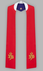 Stuła haftowana z IHS - szeroka dwustronna (czerwona i fioletowa)