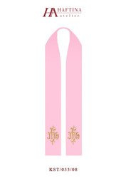 Różowa stuła kapłańska z symbolem IHS