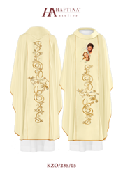 Ecru ornat haftowany z wizerunkiem Świętej Rodziny