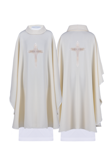 Ecru ornat haftowany z symbolem krzyża