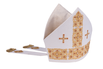 Mitra haftowana bogato zdobiona Krzyż