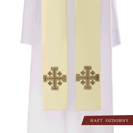 Ecru stuła haftowana "Krzyż Jerozolimski" 