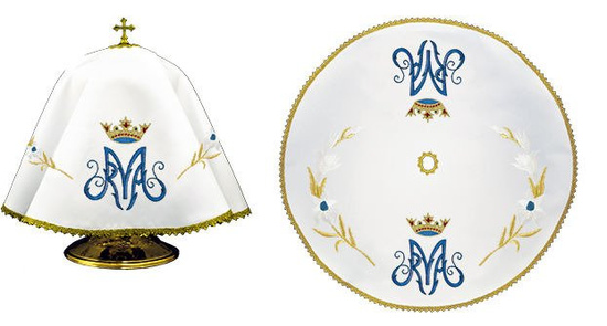 Welon na puszkę haftowany okrągły z motywem Maryjnym