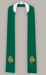 Stuła kapłańska haftowana IHS - wąska jednostronna (zielona)