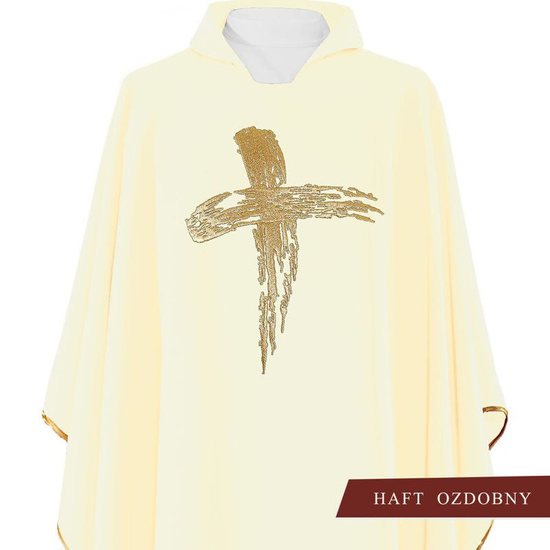 Ecru ornat liturgiczny haftowany symbol "Krzyż" 