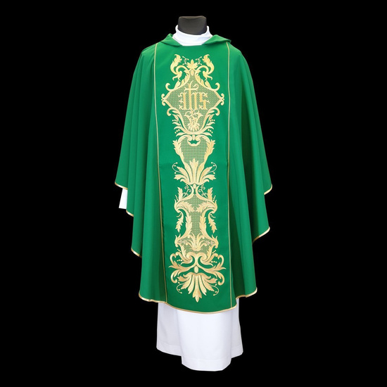 Ornat zielony - IHS - z bogato złoconym haftem