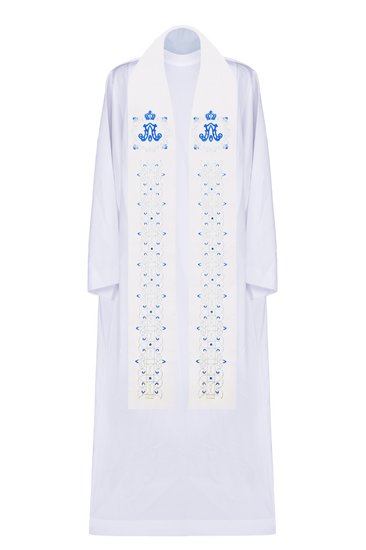 Stuła kapłańska maryjna haftowana zdobiona kamieniami fasetowanymi 