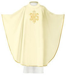 Ecru ornat haftowany z symbolem IHS