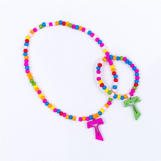 Naszyjnik - bransoletka - krzyżyk Tau - drewno