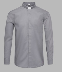 Koszula kapłańska z koloratką DŁUGI RĘKAW - szara