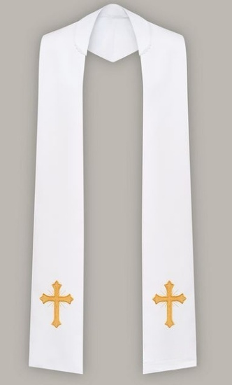 Stuła haftowana z krzyżem prostym - szeroka jednostronna (biała)