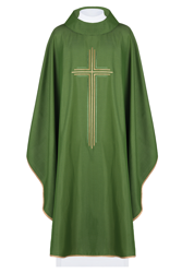 Zielony ornat haftowany z symbolem krzyża