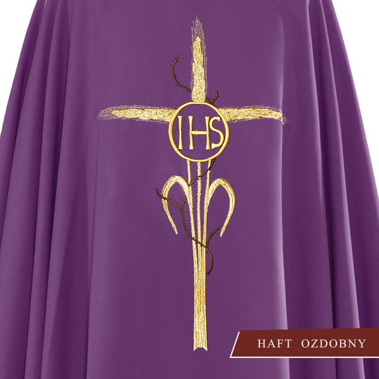 Fioletowy ornat haftowany "Krzyż z symbolem IHS" 
