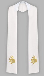 Stuła haftowana z IHS - szeroka jednostronna (biała)