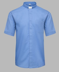 Koszula kapłańska z koloratką KRÓTKI RĘKAW - niebieska