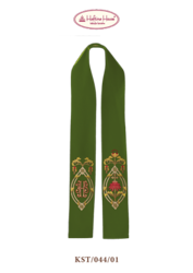 Zielona stuła haftowana z symbolem IHS