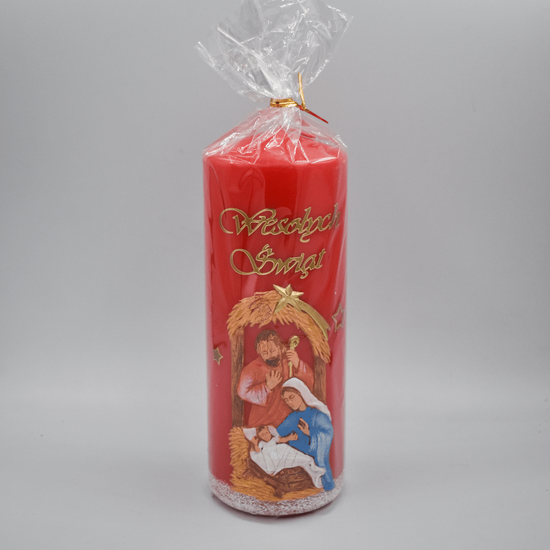 Świeca Bożonarodzeniowa czerwona szopka 18 cm