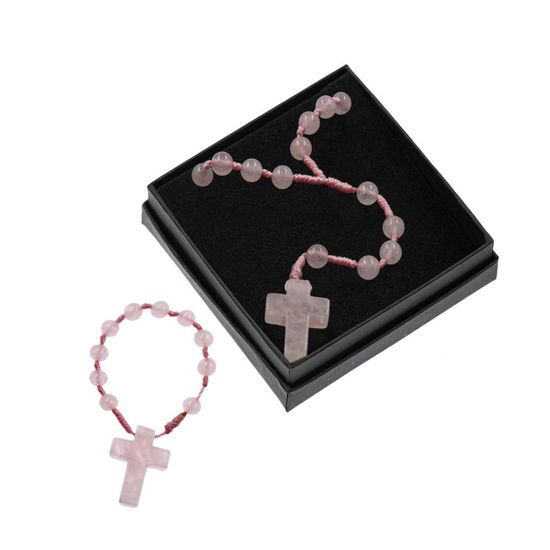 Zestaw - różaniec - dziesiątek różańca - różowy kwarc - kamień naturalny - zapinanie - Pietra