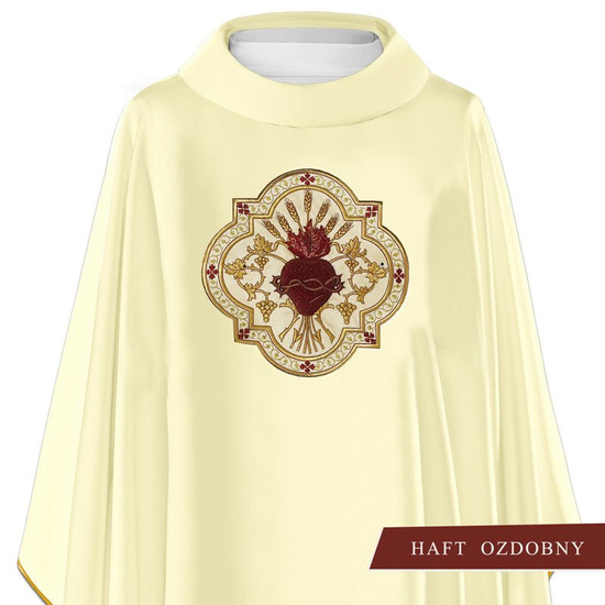 Ecru ornat haftowany "Serce Pana Jezusa i IHS"