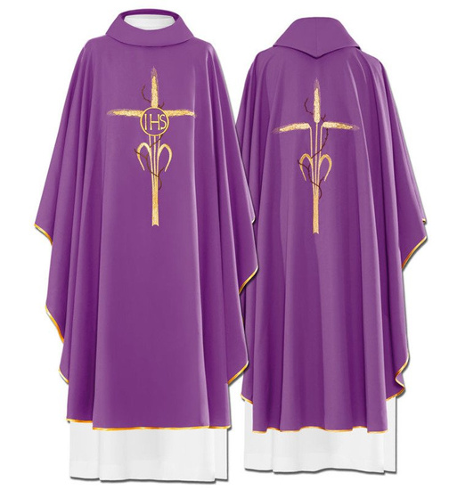 Fioletowy ornat haftowany "Krzyż z symbolem IHS" 
