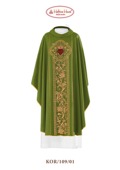 Zielony ornat haftowany "Serce Pana Jezusa, symbol PAX "  