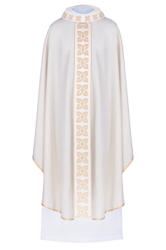 Ecru ornat haftowany z wąskim pasem